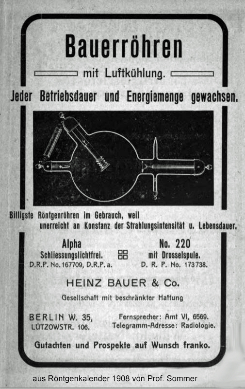 Bauer Röntgenröhren Werbung 1908